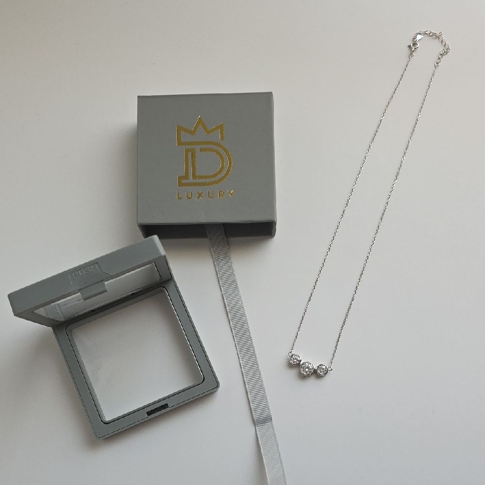 moissanite Silver Necklace with Three Stone Pendants